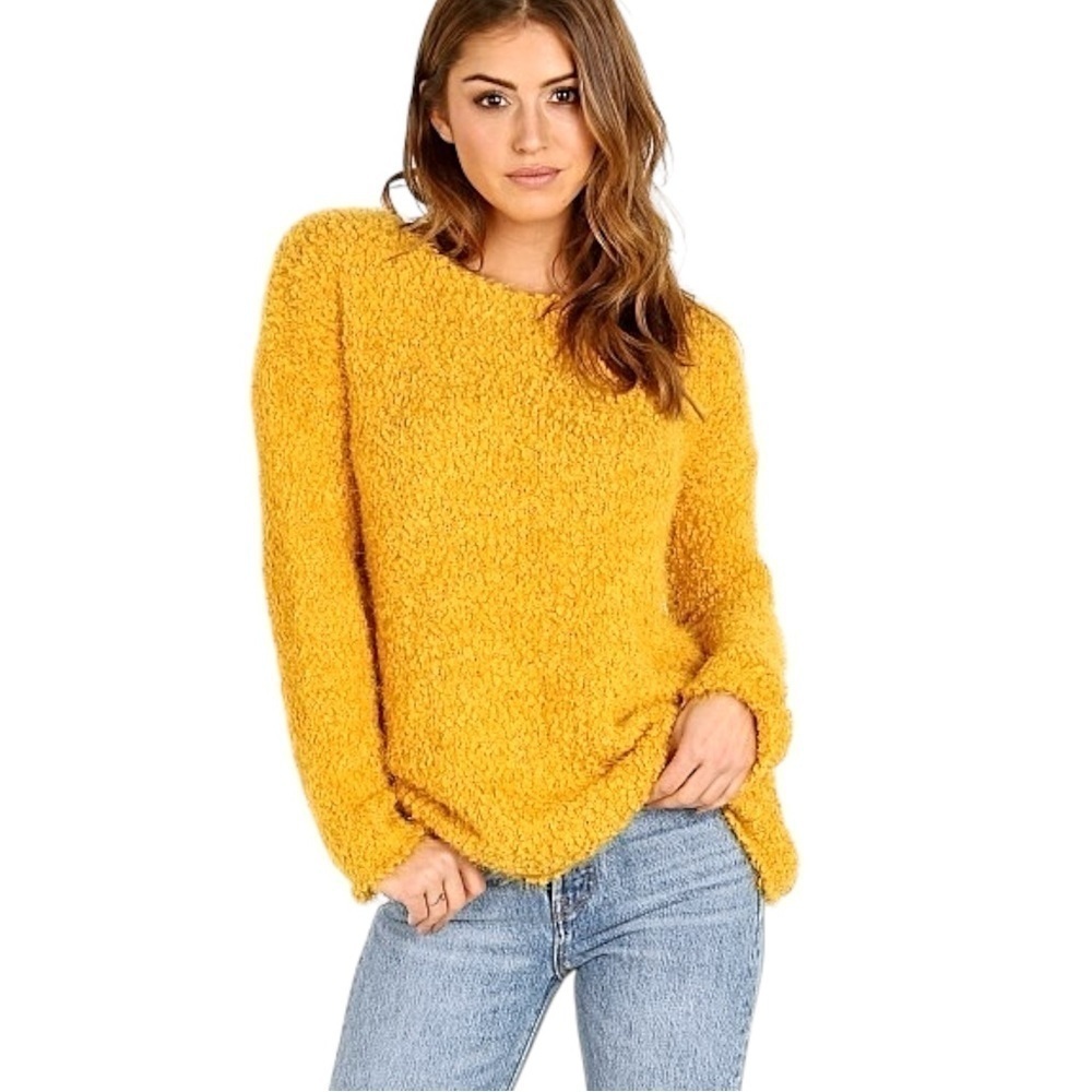 BB Dakota S Debra Boucle Yarn Cozy Slouchy Oversized Sweater Mustard Yellow